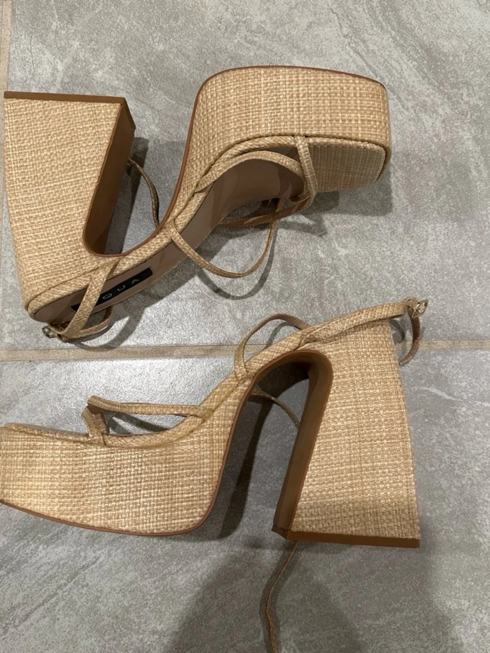 Woven Platform Block Heel Sandals in Natural